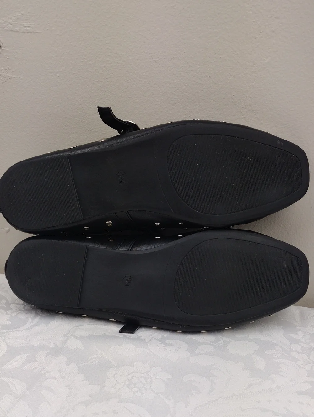 Madden Girl Polly Black PU Silver Studded Upper Square Toe Flat Mary Jane Shoe
